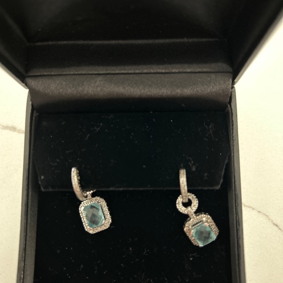 Aquamarine earrings w Diamond chips & 14k white gold - Picture 3 of 6